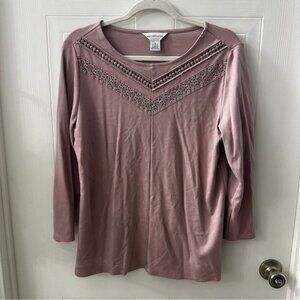 Liz Claiborne Women's Pink Top with Lace Detail